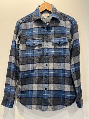 J.Crew XS Blue Gray Black Plaid Flannel Shirt Double Chest Pockets western cozy